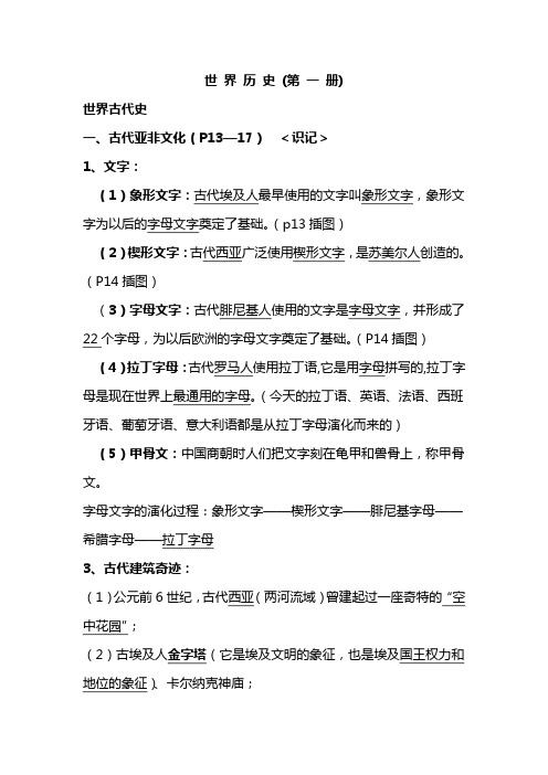 2019年中考历史核心考点分类汇编：世 界 历 史 (第 一 册)