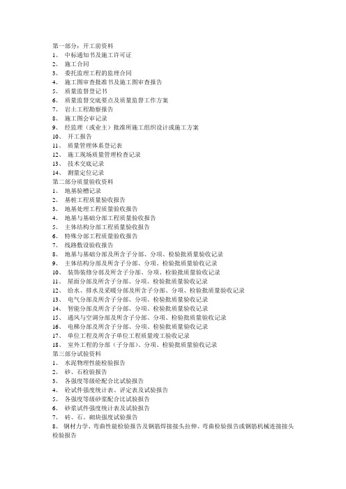工程施工开工到结束所需资料