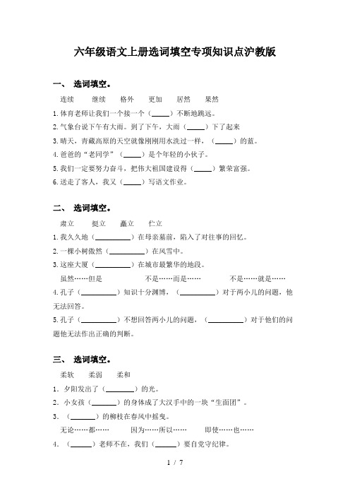六年级语文上册选词填空专项知识点沪教版