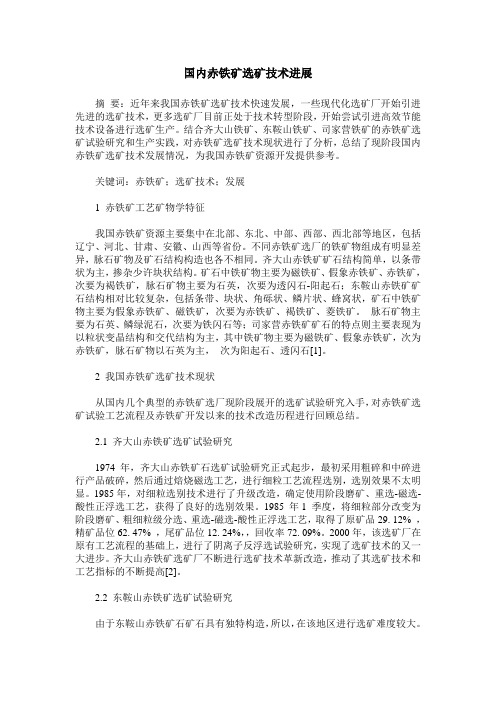 国内赤铁矿选矿技术进展