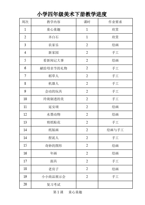 江西版小学四年级下册美术全册教案