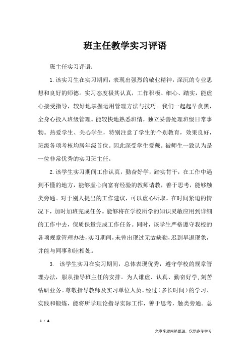 班主任教学实习评语