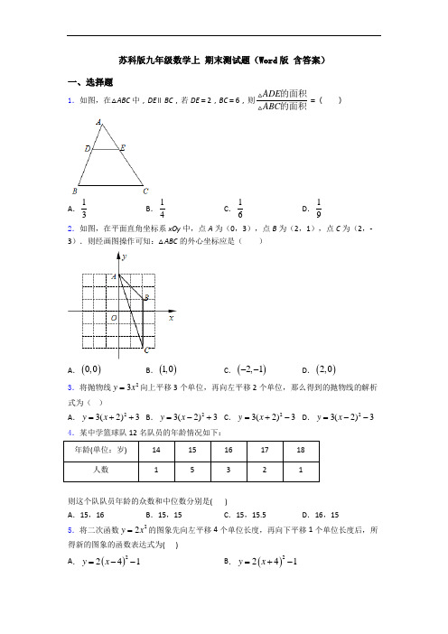苏科版九年级数学上 期末测试题(Word版 含答案)