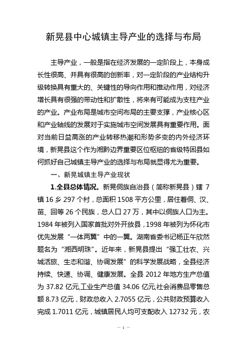 新晃中心城镇主导产业的选择与布局调研报告 - 副本