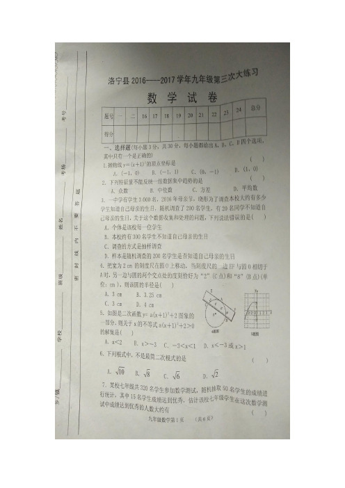 河南省洛阳市洛宁县2017届九年级中考一模(第三次大练习)数学试题(扫描版)(附答案)