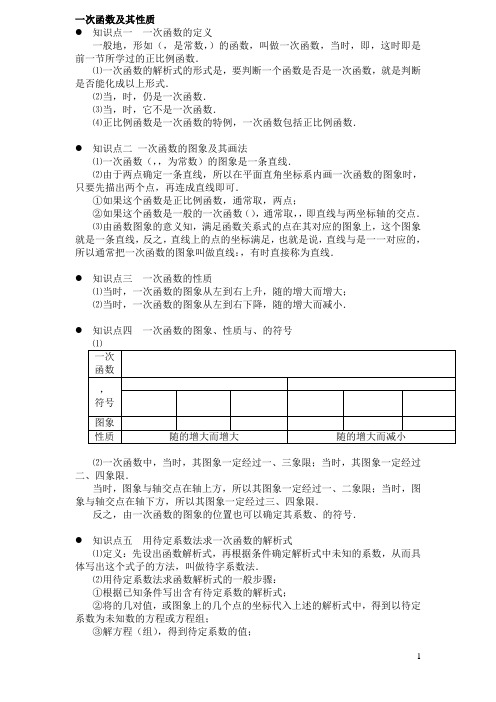 一次函数知识点、经典例题、练习~63F54
