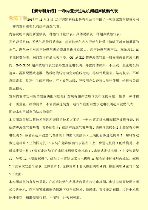 【新专利介绍】一种内置步进电机阀超声波燃气表