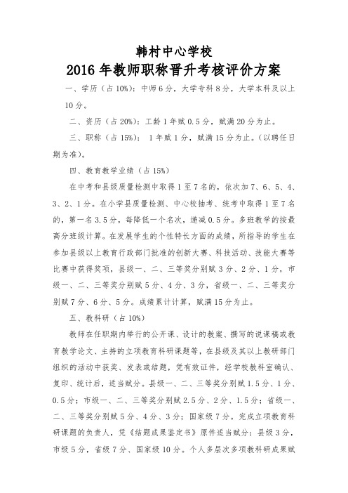 2016教师职称晋升考核评价方案 (1)