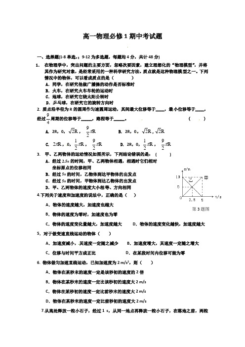 浙江省杭州市西湖高级中学10高一月月考物理试题