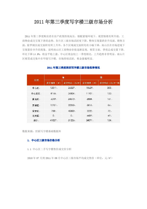 2011年深圳第三季度写字楼三级市场分析