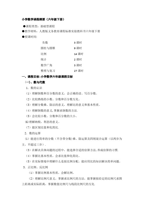 小学六年级数学课程纲要【范本模板】