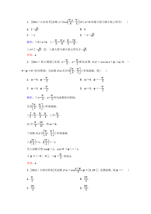 2015届高考数学(理)一轮复习真题汇编模拟训练3-3《三角函数的图象与性质》
