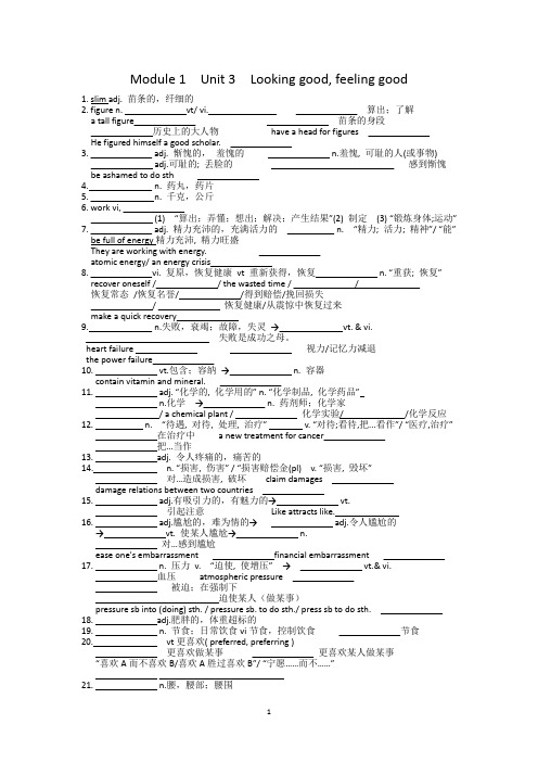 盐城中学2013届高三英语单词检测M1U3 (学生版)