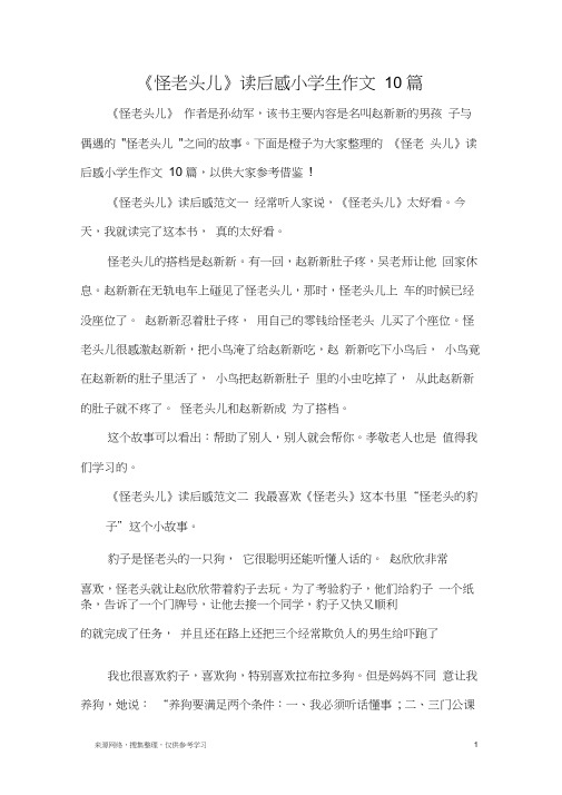 《怪老头儿》读后感小学生作文10篇