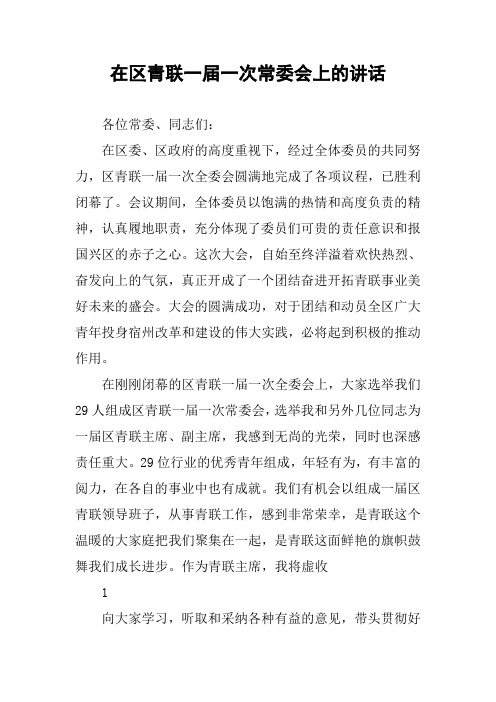 在区青联一届一次常委会上的讲话