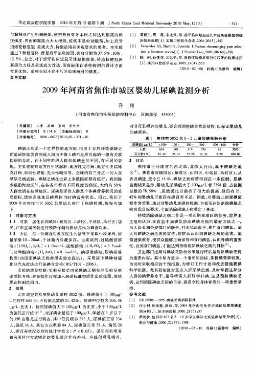 2009年河南省焦作市城区婴幼儿尿碘监测分析