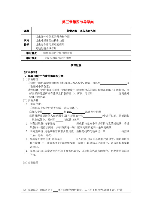2021人教版高中生物必修1第5章 4节《能量之源光与光合作用》word导学案