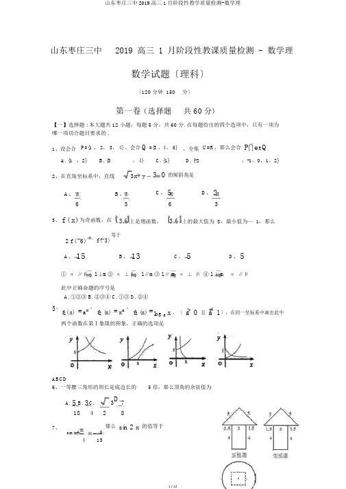 山东枣庄三中2019高三1月阶段性教学质量检测-数学理