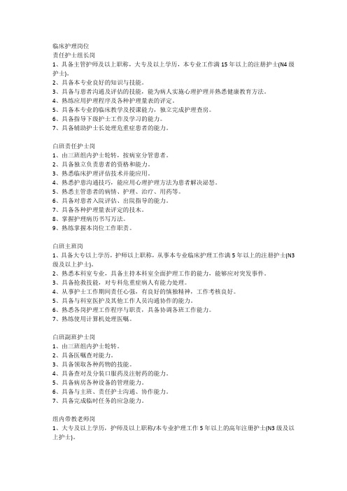 护理人员管理-护理人员岗位设置标准