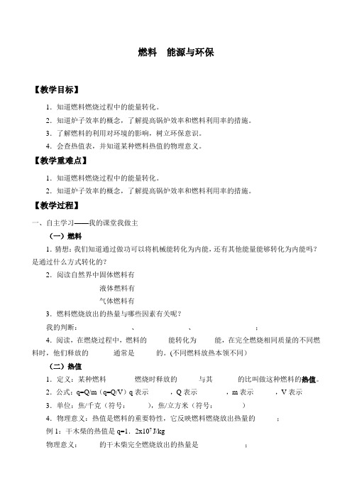 京改版物理初中八年级全册教案-7.8燃料 能源与环保