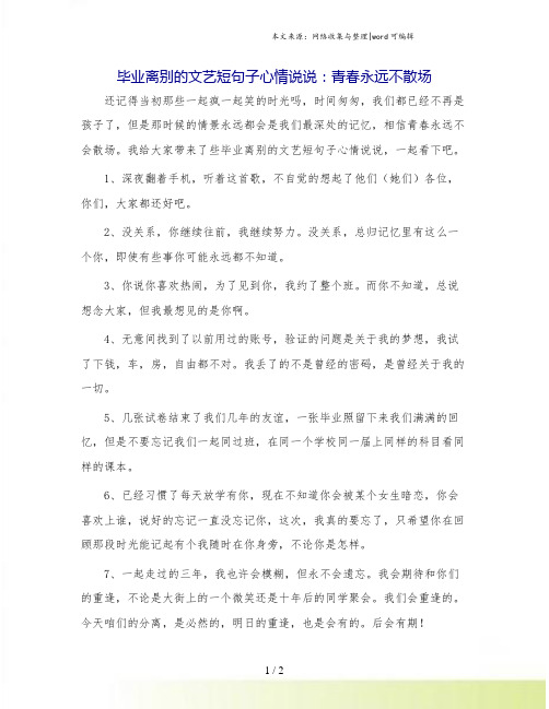 毕业离别的文艺短句子心情说说：青春永远不散场.doc
