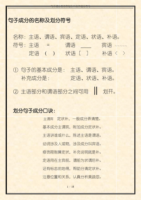 句子成分的名称划分口诀和划分符号
