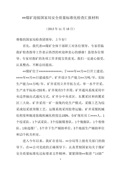 豫西某煤矿迎接国家煤矿安全监察局安全质量标准化检查汇报材料.