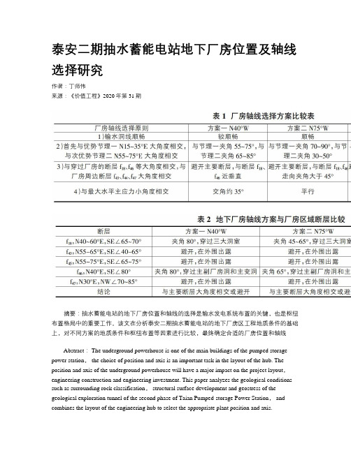 泰安二期抽水蓄能电站地下厂房位置及轴线选择研究