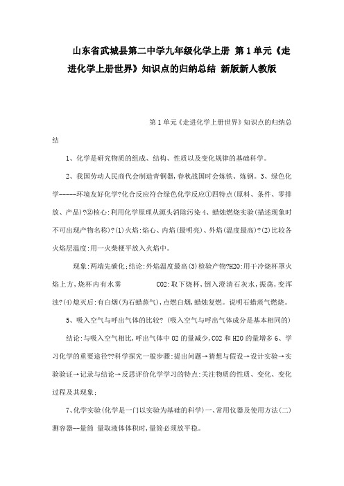 九年级化学上册 第1单元《走进化学上册世界》知识点的归纳总结 新版新人教版