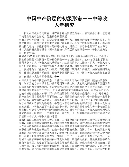 中国中产阶层的初级形态――中等收入者研究