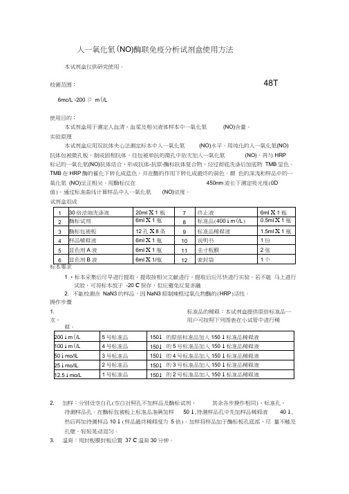 人一氧化氮NO酶联免疫分析试剂盒使用方法
