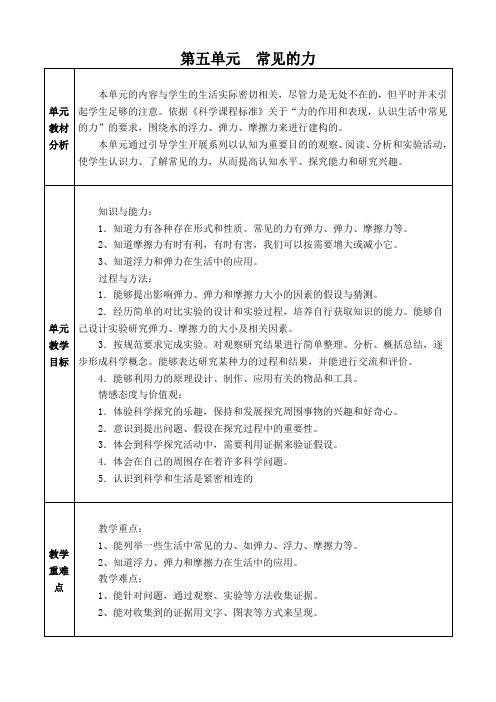 青岛版三年级科学上册第五单元  常见的力