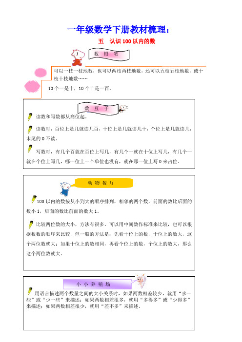 一年级数学下册教材梳理：数与代数五认识100以内的数冀教版