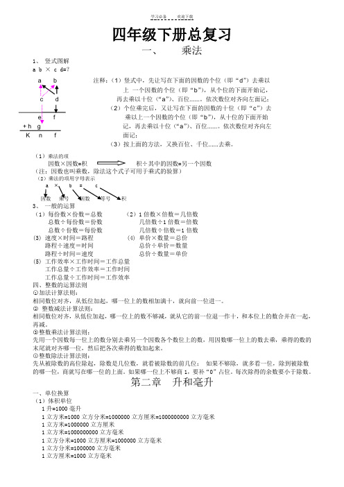 四年级数学下册总复习重点讲义(苏教版)