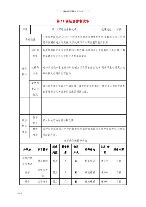 八年级历史下册 第三单元 建设中国特色社会主义 第11课 经济体制改革教案 北师大版