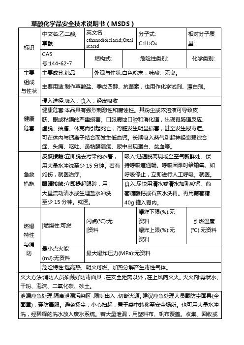 草酸化学品安全技术说明书(MSDS)