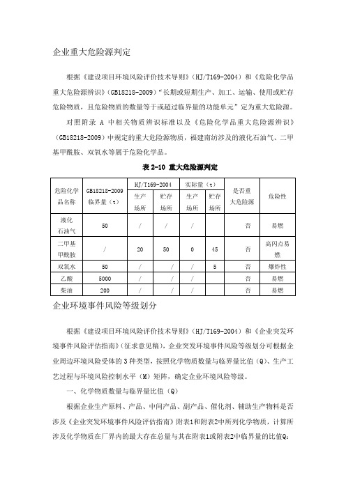 重大危险源判定及环境风险等级划分