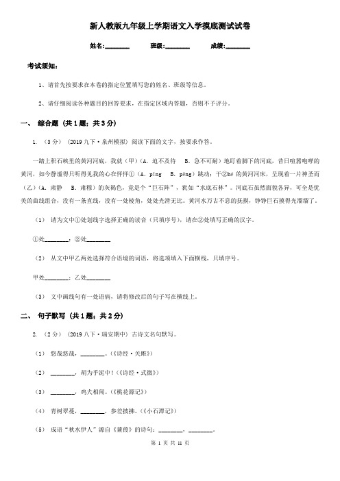 新人教版九年级上学期语文入学摸底测试试卷