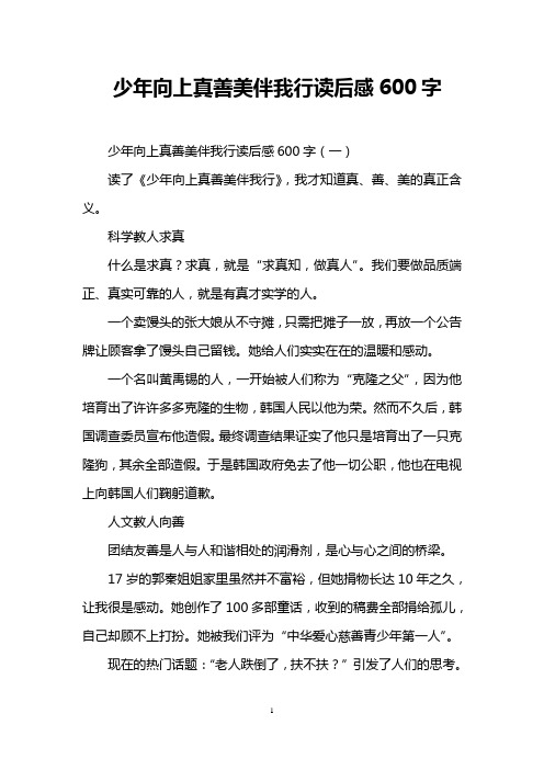 少年向上真善美伴我行读后感600字