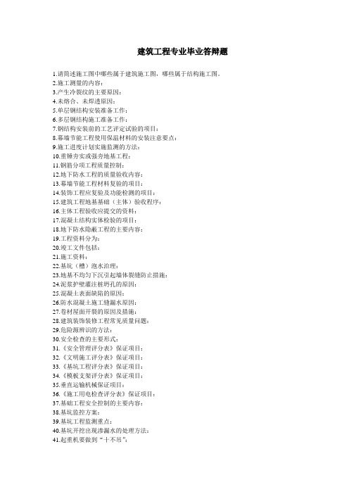 建筑工程专业毕业答辩题