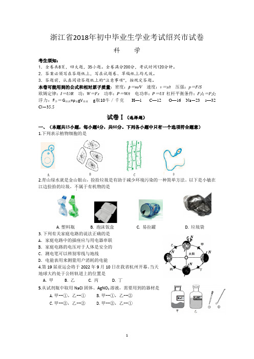 2018科学绍兴试卷
