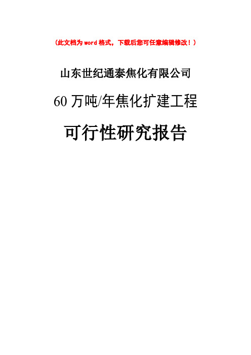 (最新版)年产60万吨焦化扩建工程项目可行性研究报告