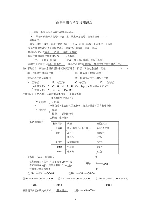 2017高中生物会考复习知识点