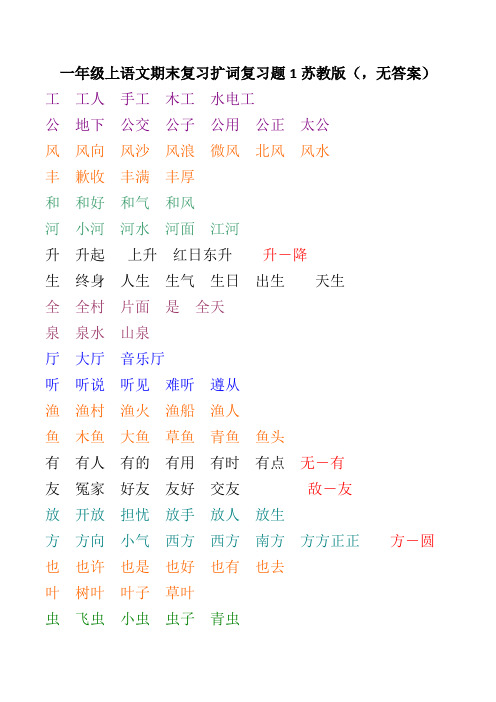 一年级上语文期末复习扩词复习题1苏教版(,无答案)