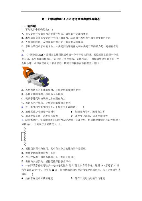 高一上学期物理11月月考考试试卷附答案解析