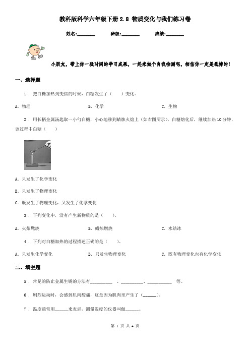 教科版科学六年级下册2.8 物质变化与我们练习卷
