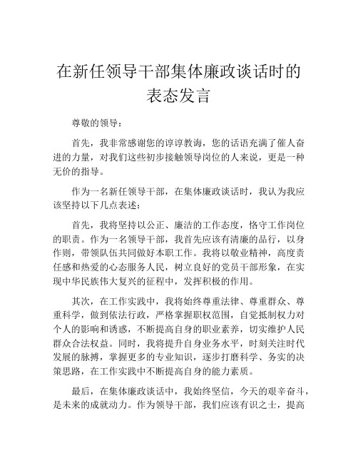 在新任领导干部集体廉政谈话时的表态发言