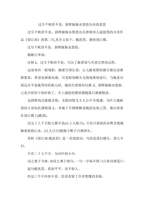 过尽千帆皆不是,斜晖脉脉水悠悠全诗的意思