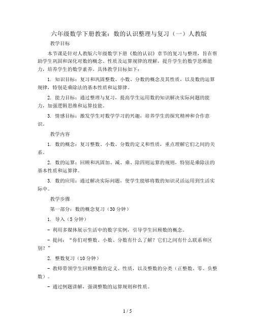 六年级数学下册教案- 数的认识整理与复习(一)人教版