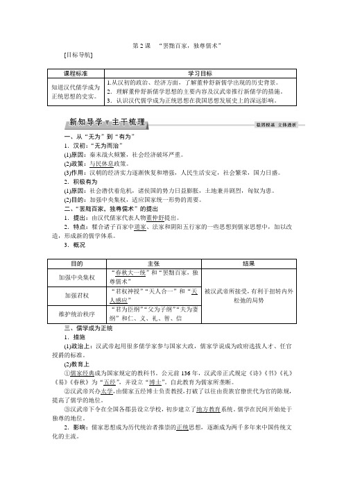 高二历史新人教版必修3学案：1.2“罢黜百家独尊儒术” Word版含答案